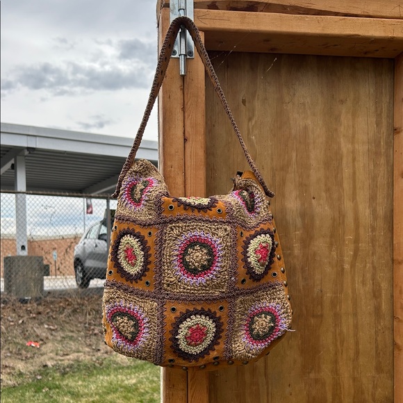 Handbags - Handcrafted Brown Crochet Patchwork Hobo Bag